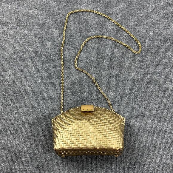 Vintage Rodo Clutch Gold Woven Metal Chain Shoulder Bag Crossbody Evening Luxury - Picture 2 of 14